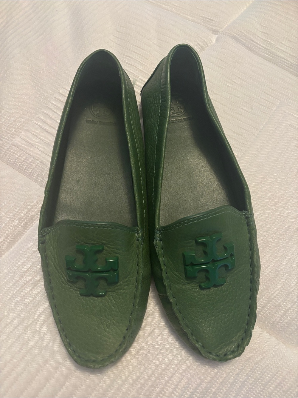 Tory Burch Green Leather Logo Loafers